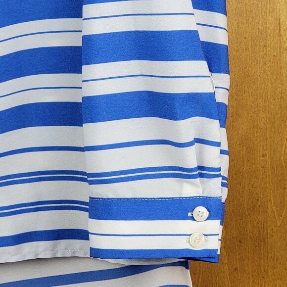 Talbots Blue & White Striped Roll Tab Sleeve Tunic Blouse - S - Picture 6 of 12